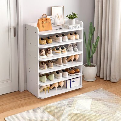The White 6 Tier  MDF Shoe Rack at the Entrance for 18 Pairs of Shoes
