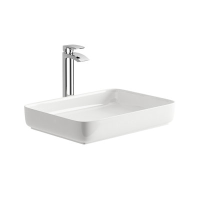 Themis Matt White Polymarble Rectangular Counter Top Basin (W)540x(D)400mm