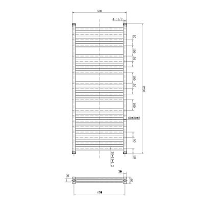 Theo Anthracite Double Heated Towel Rail - 1200x500mm