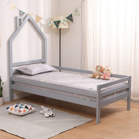 THEO KIDS CHILDRENS WOODEN HOUSE TREEHOUSE STYLE SINGLE  BED FRAME (Grey)