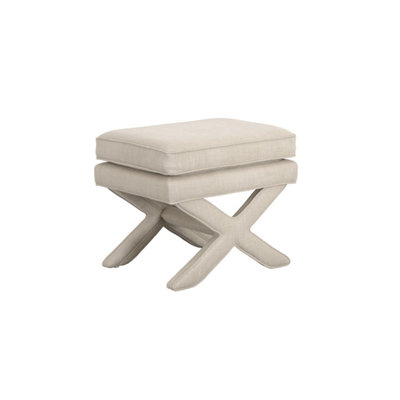 Theodor Stone Linen-Blend Upholstered Stool with X Cross Legs