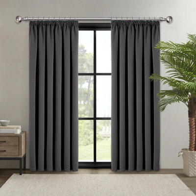 Thermal Insulated Blackout Curtains Soft Pencil Pleat Curtain for Bedroom Living Room 90x90 inches Dark Grey Two Panels