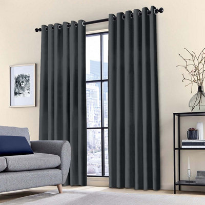 Thermal Thick Blackout Curtains Ready Made Eyelet Ring Top Grey Curtain ...
