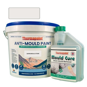 Thermapaint Anti-Mould Paint 2.5L - With FREE Mould Cure - Borrowdale Stone - For Bathrooms, Kitchens, Bedroom Walls & Ceilings