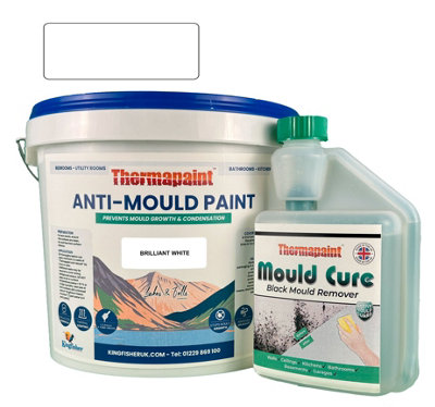 Thermapaint Anti-Mould Paint 2.5L - With FREE Mould Cure - Brilliant White - For Bathrooms, Kitchens, Bedroom Walls & Ceilings