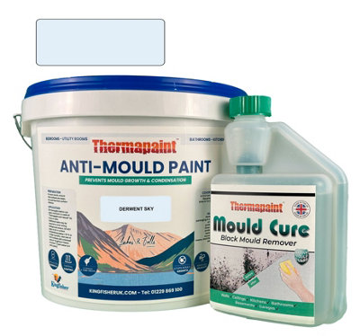 Thermapaint Anti-Mould Paint 2.5L - With FREE Mould Cure - Derwent Sky - For Bathrooms, Kitchens, Bedroom Walls & Ceilings