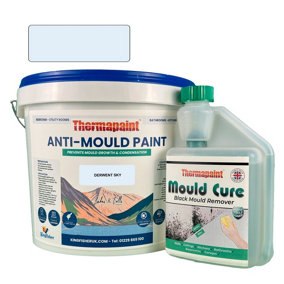 Thermapaint Anti-Mould Paint 2.5L - With FREE Mould Cure - Derwent Sky - For Bathrooms, Kitchens, Bedroom Walls & Ceilings