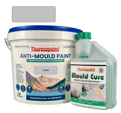 Thermapaint Anti-Mould Paint 2.5L - With FREE Mould Cure - Heron - For Bathrooms, Kitchens, Bedroom Walls & Ceilings