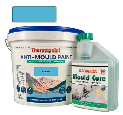 Thermapaint Anti-Mould Paint 5L - With FREE Mould Cure - Harebell - For Bathrooms, Kitchens, Bedroom Walls & Ceilings