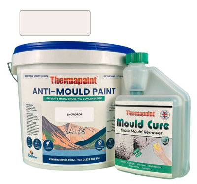 Thermapaint Anti-Mould Paint 5L - With FREE Mould Cure - Snowdrop - For Bathrooms, Kitchens, Bedroom Walls & Ceilings