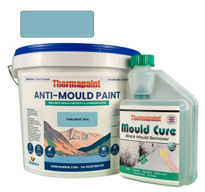 Thermapaint Anti-Mould Paint 5L - With FREE Mould Cure - Thirlmere Teal - For Bathrooms, Kitchens, Bedroom Walls & Ceilings