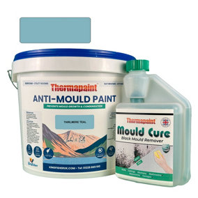 Thermapaint Anti-Mould Paint 5L - With FREE Mould Cure - Thirlmere Teal - For Bathrooms, Kitchens, Bedroom Walls & Ceilings