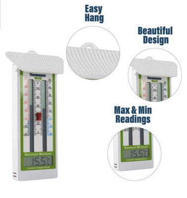 Thermometer World Classic Design Digital Max Min Thermometer With Easy to Reset Button - Ideal for a Greenhouse or Grow Room
