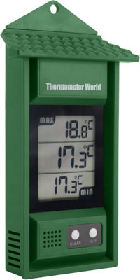 Thermometer World Digital Max Min Thermometer With Roof and Easy to Reset Button C&F - Ideal for a Greenhouse or Grow Room