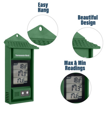 Thermometer World Digital Max Min Thermometer With Roof and Easy to Reset Button C&F - Ideal for a Greenhouse or Grow Room