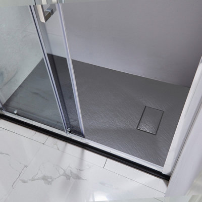 CHARMMA Shower Base Tray SMC Grey 100x80 Cm – Low-Profile, Anti-Skid Slate Finish, Easy-Clean Bathroom Tray With 9cm Drain Opening