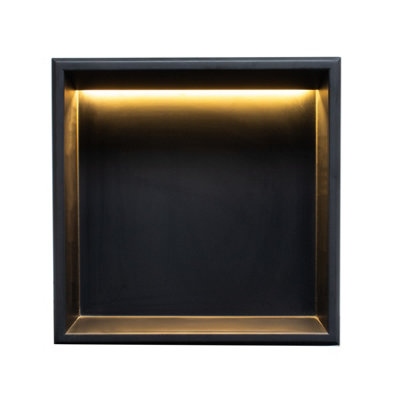 Thermopanel Stainless Steel Recess Shower Niche - Matte Black - Size: 305 x 305 x 103mm - LED
