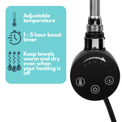 Thermostatic 300W Towel Rail Radiator Heating Element Dual Fuel Kit - Black - TE300B