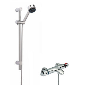 Thermostatic Bath Shower Mixer Tap & Multi Function Handset Slide Rail Kit Bundle - Chrome - Balterley
