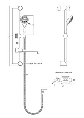 Thermostatic Bath Shower Mixer Tap & Multi Function Round Handset Slide Rail Kit Bundle - Chrome - Balterley