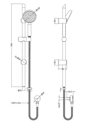Thermostatic Bath Shower Mixer Tap & Single Function Handset Slide Rail Kit Bundle - Chrome - Balterley - 3