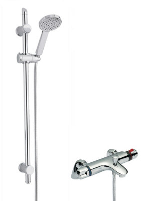 Thermostatic Bath Shower Mixer Tap & Water Saving Handset Slide Rail Kit Bundle - Chrome - Balterley