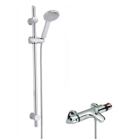 Thermostatic Bath Shower Mixer Tap & Water Saving Handset Slide Rail Kit Bundle - Chrome - Balterley