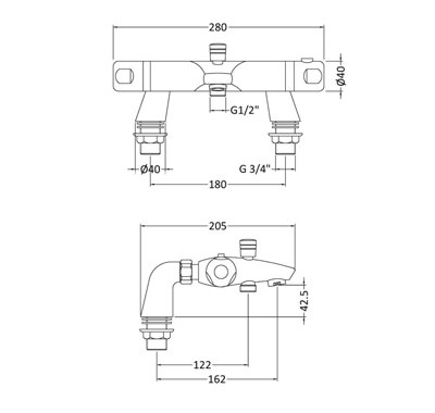 Thermostatic Bath Shower Mixer Tap & Water Saving Handset Slide Rail Kit Bundle - Chrome - Balterley