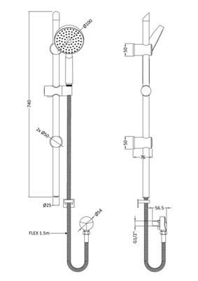 Thermostatic Bath Shower Mixer Tap & Water Saving Handset Slide Rail Kit Bundle - Chrome - Balterley - 3