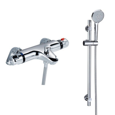 Thermostatic Bathroom Bath Shower Valve Mixer Tap With Slider Rail Kit & Handset - 4