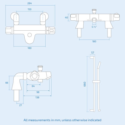 Thermostatic Bathroom Bath Shower Valve Mixer Tap With Slider Rail Kit & Handset - 5