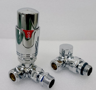 Thermostatic Chrome Corner Radiator Valve (TRV), Bi-directional 15mm x ...