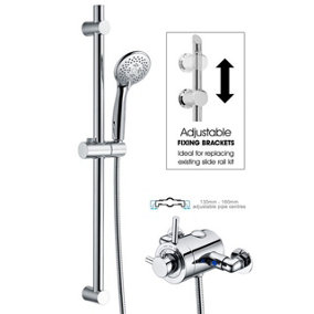 Thermostatic Concentric Exposed Shower Mixer + Riser Rail 135mm to 150mm Centres