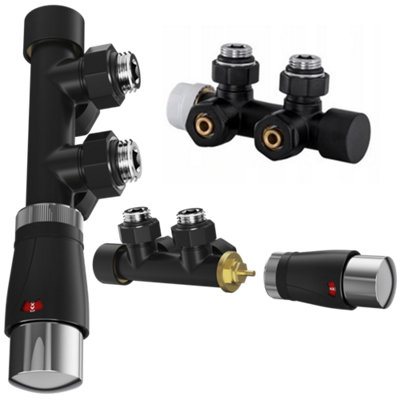 Thermostatic Radiator Valve Granitan PEX Set Brass Knob 1/2 Inch Black