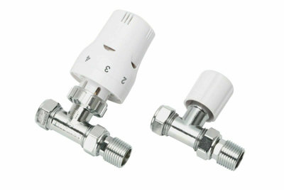 Thermostatic Straight Radiator Valve & Modern Lock Shield Valve - Classic White by MCC