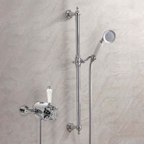 Thermostatic Traditional Exposed Shower Mixer + Riser Rail 135mm - 160mm Centres