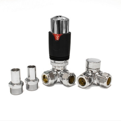 Thermostatic TRV Black-Chrome Corner Radiator Valves 1-2