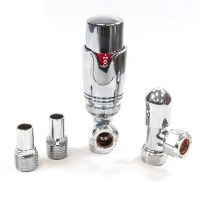 Thermostatic TRV Chrome Angled Radiator Valves 1-2