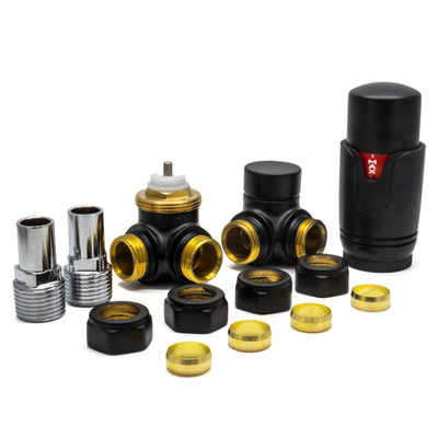 Thermostatic TRV Corner Black Radiator Valves 1-2