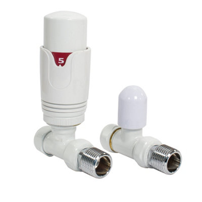 Thermostatic TRV White Straight Radiator Valves 1-2