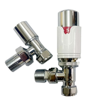 Thermostatic White Angled Radiator Valve (TRV), Bi-directional 15mm x 1 ...