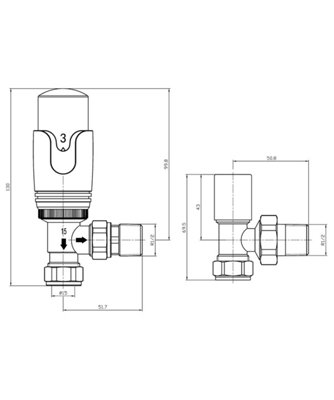 Thermostatic White Angled Radiator Valve (TRV), Bi-directional 15mm x 1 ...