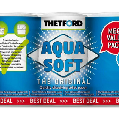 Thetford Aqua Soft Toilet Tissue 6 Roll Mega Pack