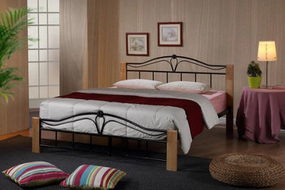 Thiago 5FT King Wooden Beech and Black Metal Bed Frame