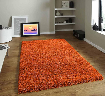 Thick Pile Orange Fluffy Shaggy Large Area Rug Hallway Runner - 160x230 cm