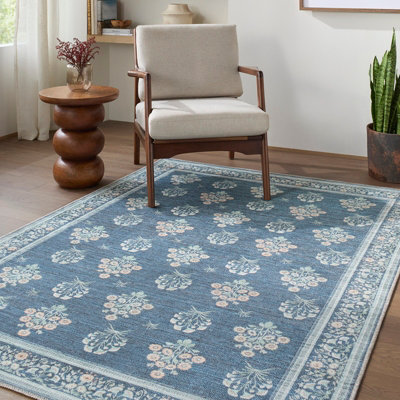 Thistle-Washable Blue Green Beige Modern Floral Living Dining Rug 200 x ...