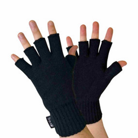 THMO - Mens 3M Thinsulate Lined Fingerless Gloves L/XL Black