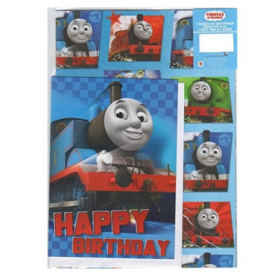 Thomas And Friends Gift Wrap And Card Set Blue/Red (One Size)
