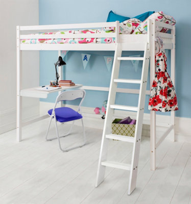 Thomas High Sleeper Kids Solid Wood Cabin Bed with Skole Desk in Classic White