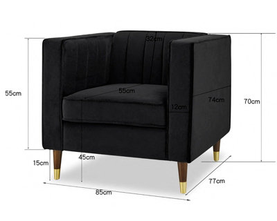 Thomas Velvet Fabric 1 Seater Sofa, Black Velvet